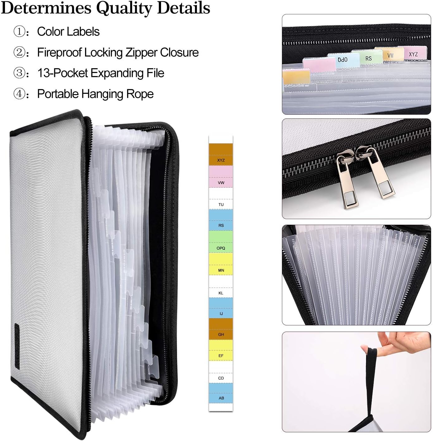 Fireproof File Folder Fireproof Fire and Water Resistant Money Document Bag with A4 Size 13 Pockets Zipper Closure Non-Itchy Silicone Coated Portable Filing Organizer Pouch(14.3" x 9.8") - Image 4
